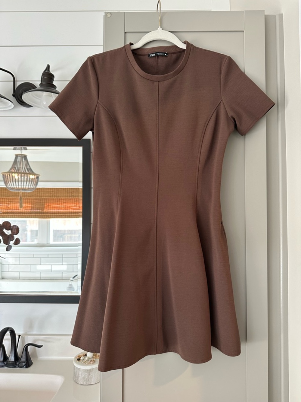 Zara Chocolate Brown Short-Sleeve Mini Dress